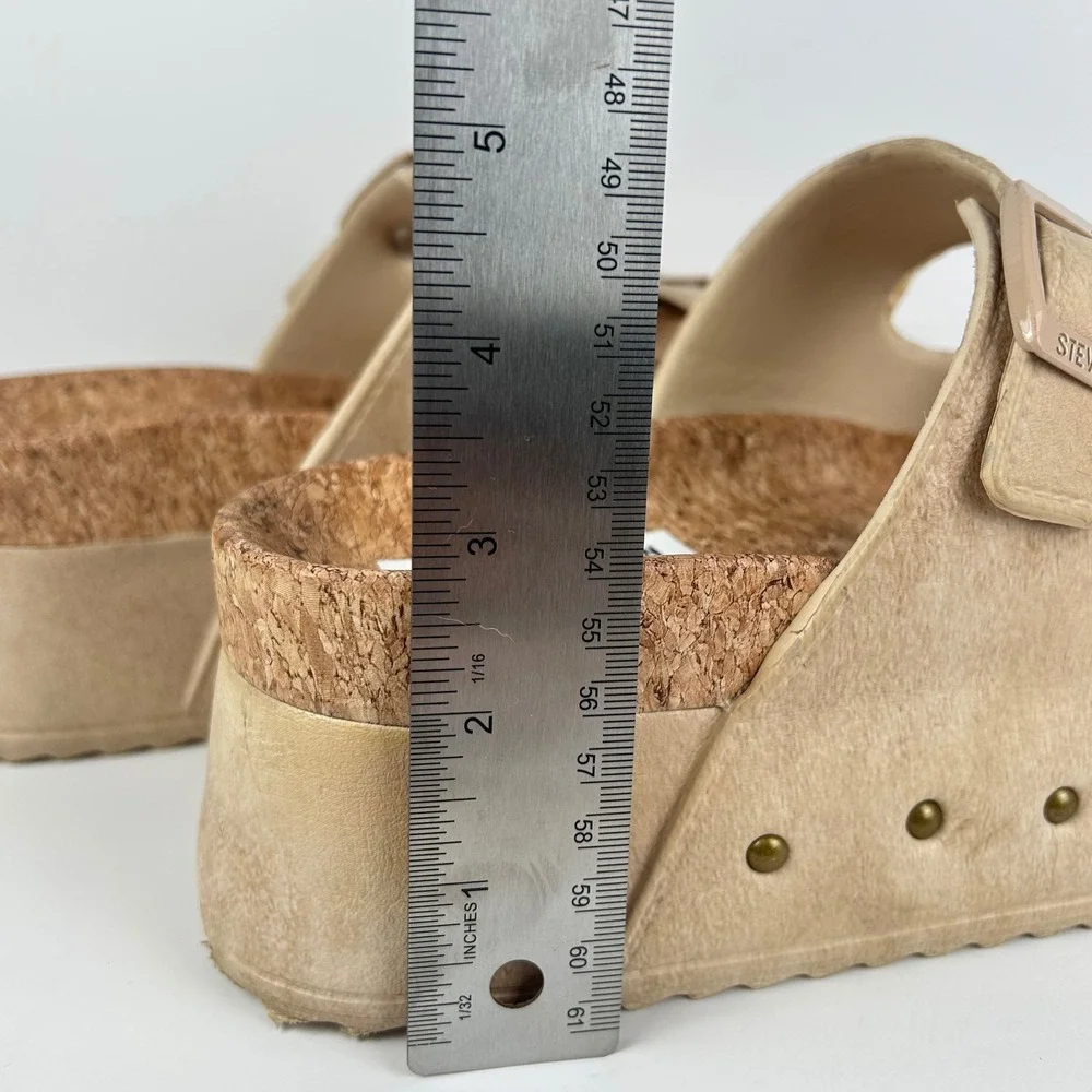 Steve Madden Kali Tan Platform Buckle Slide Sandals Studded Women 9M KALI12S1